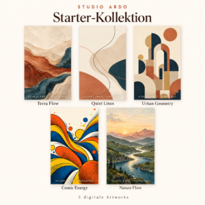 Vorschau der ARDO Starter-Kollektion mit Terra Flow, Quiet Lines, Urban Geometry, Comic Energy und Nature Flow.