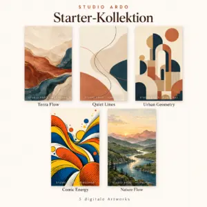 Vorschau der ARDO Starter-Kollektion mit Terra Flow, Quiet Lines, Urban Geometry, Comic Energy und Nature Flow.